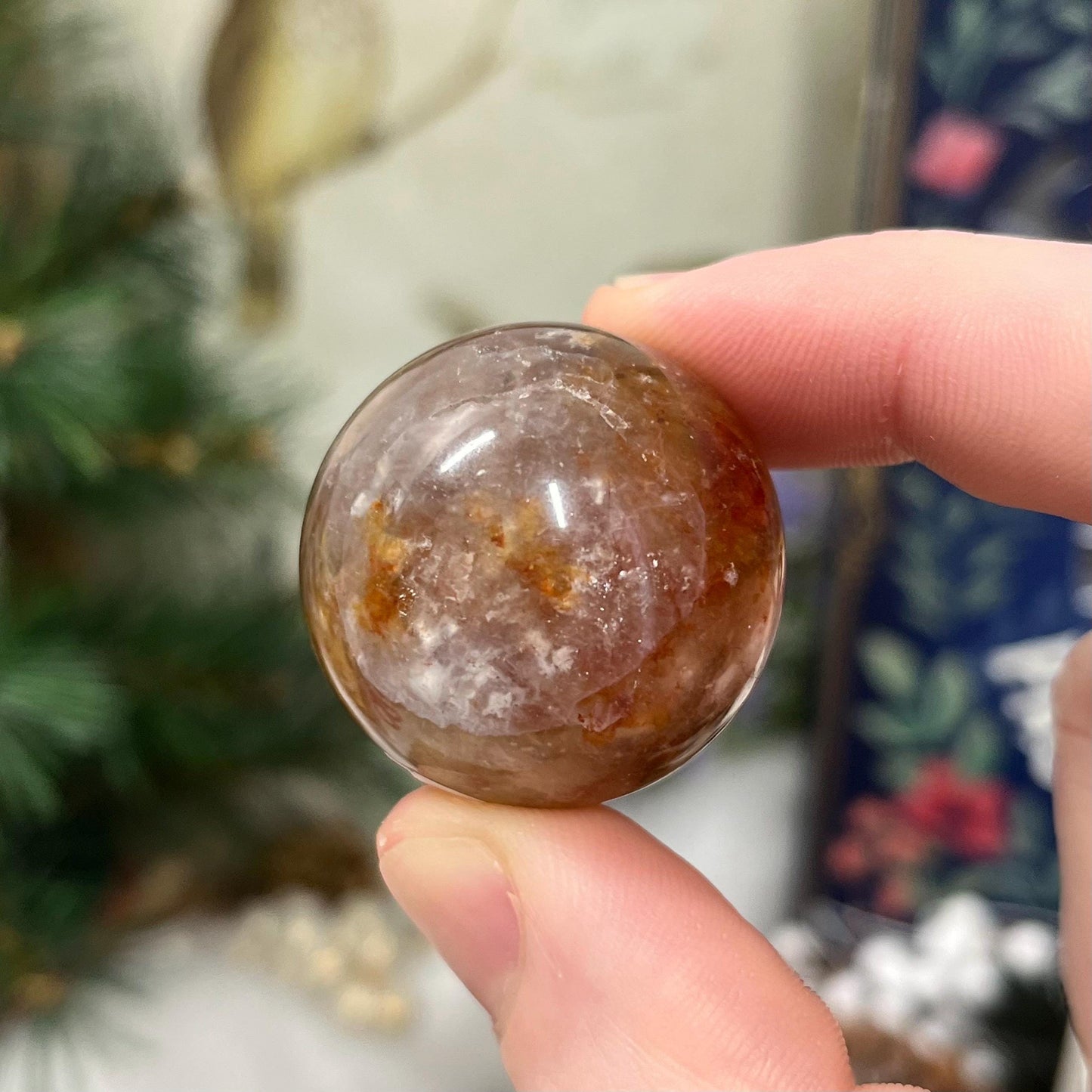 Small Fire Quartz Sphere with Moonstone | White Moonstone