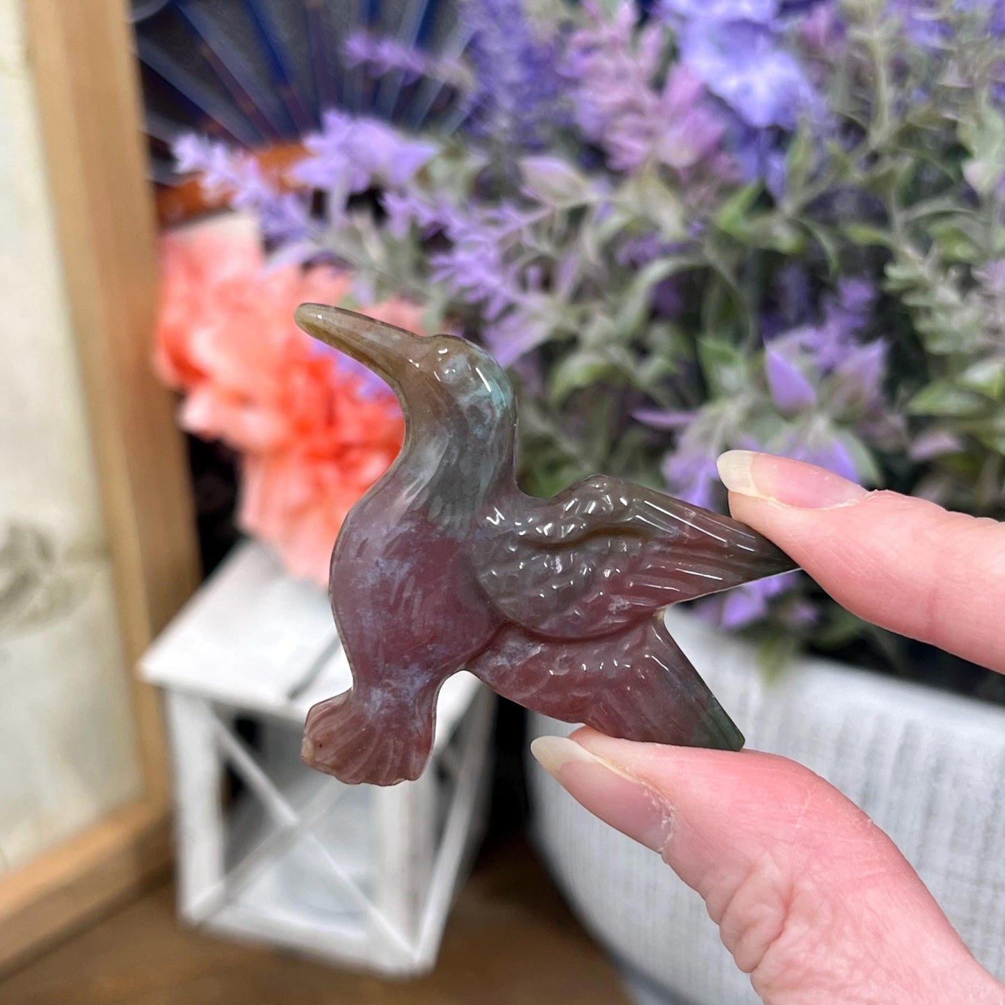 Colorful Sea Jasper Hummingbird | Crystal Bird Carving