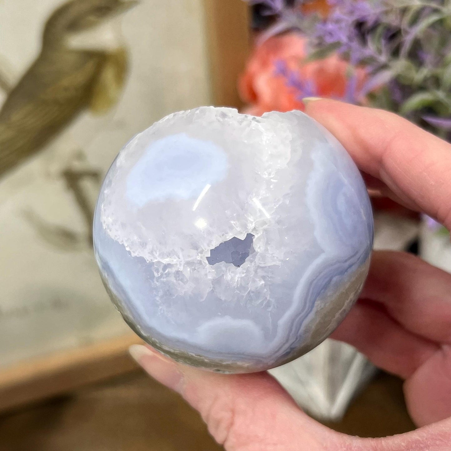 Druzy Blue Lace Agate Sphere | Blue Chalcedony