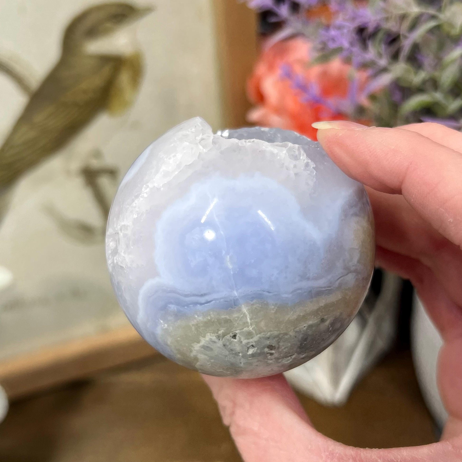 Druzy Blue Lace Agate Sphere | Blue Chalcedony