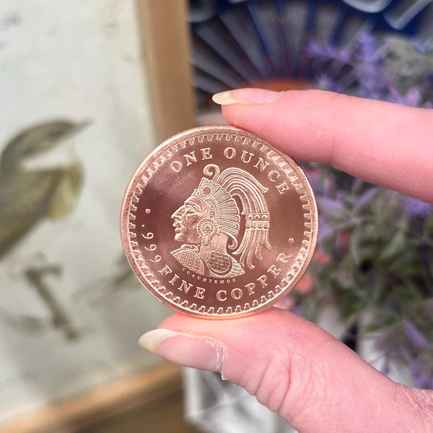 Aztec Calendar Copper Round | One Ounce Copper Coin | Fine Copper Bullion | Copper Carving