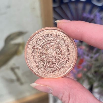 Aztec Calendar Copper Round | One Ounce Copper Coin | Fine Copper Bullion | Copper Carving