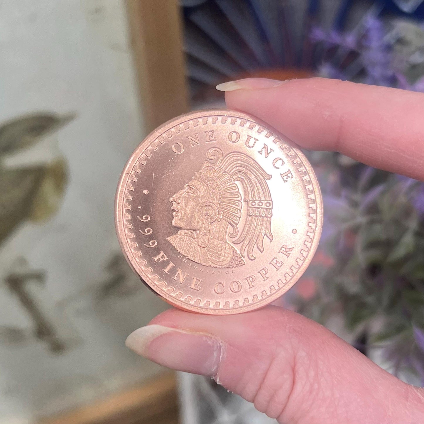 Aztec Calendar Copper Round | One Ounce Copper Coin | Fine Copper Bullion | Copper Carving