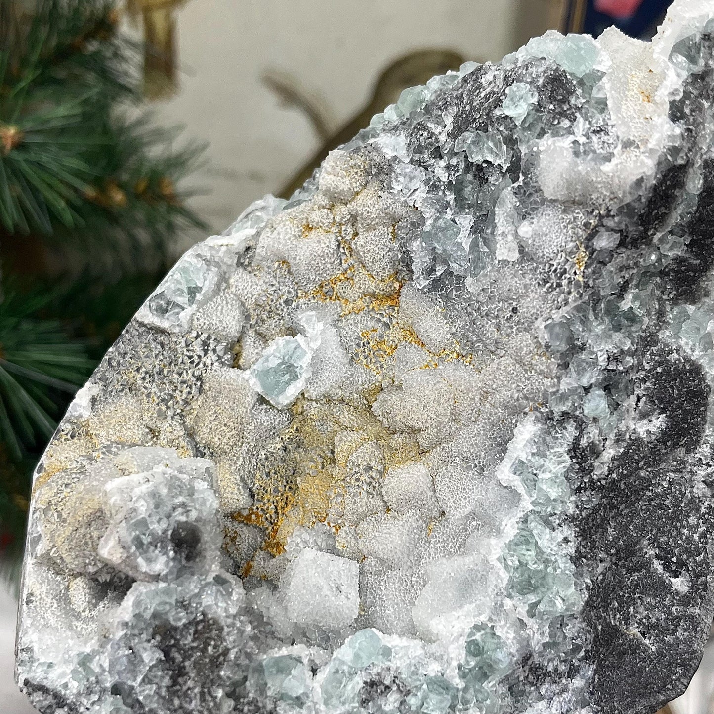 Large Druzy Quartz Fluorite Specimen | Sugar Fluorite | Sugar Druzy | Light Green Fluorite Specimen