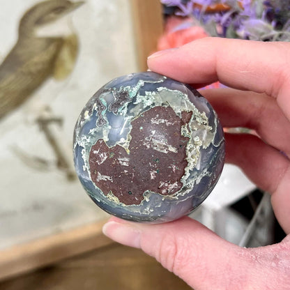 High Grade Moss Agate Sphere from India | Druzy Moss Agate | Blue Moss Agate Sphere | Blue Chalcedony