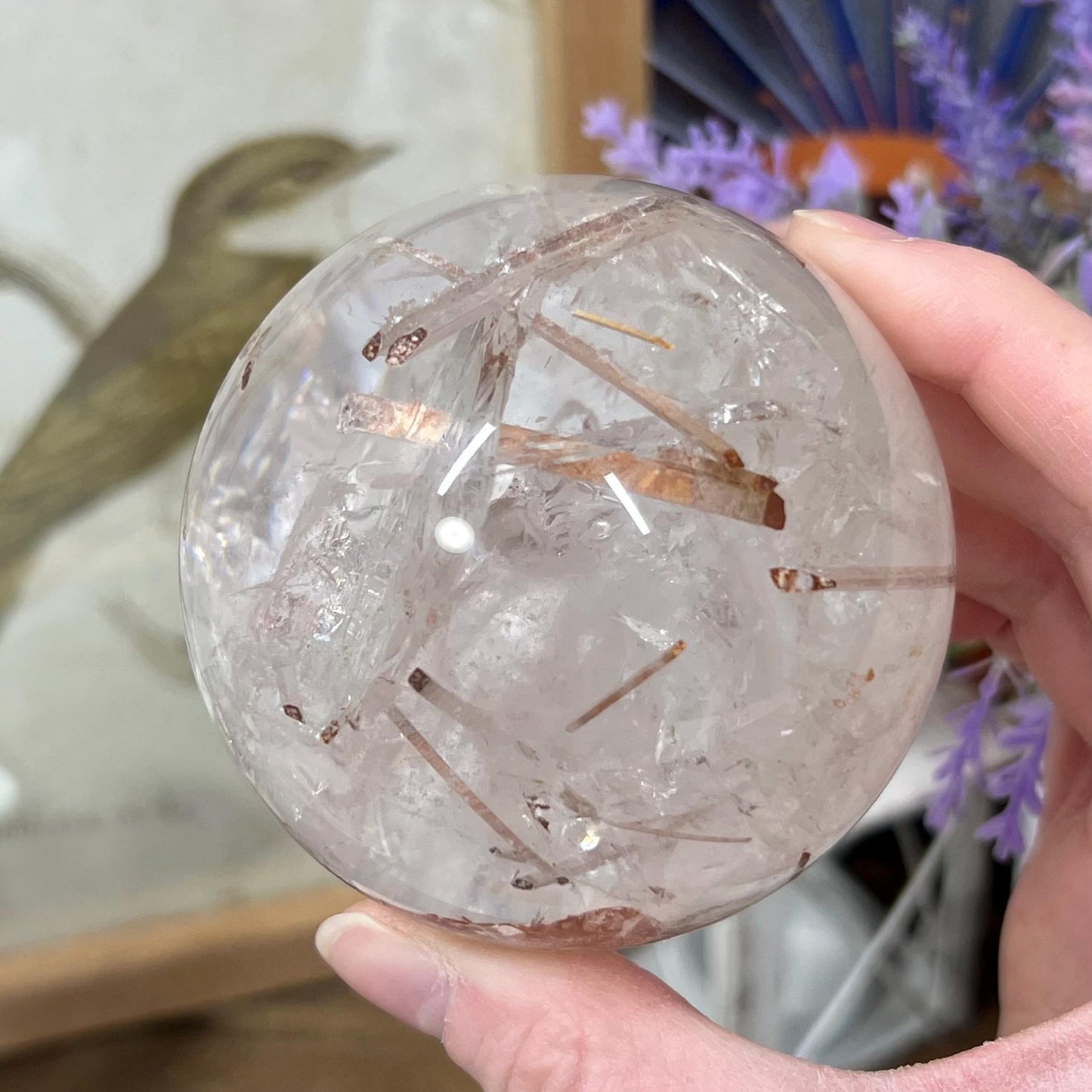 Amazing Quartz Sphere with Rainbows and Rutile | Rainbow Quartz | Rutilated Quartz | Red Hematite Quartz