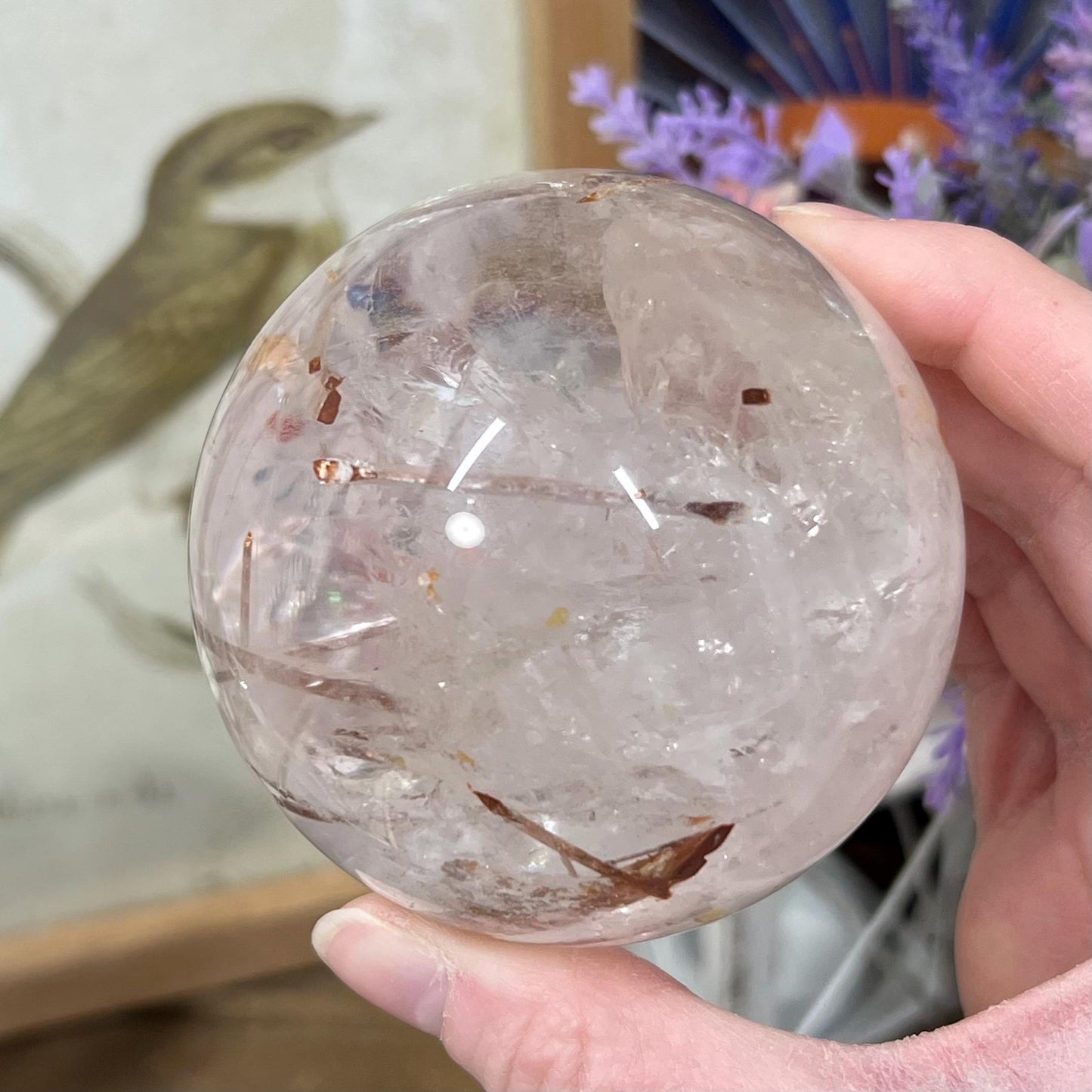 Amazing Quartz Sphere with Rainbows and Rutile | Rainbow Quartz | Rutilated Quartz | Red Hematite Quartz