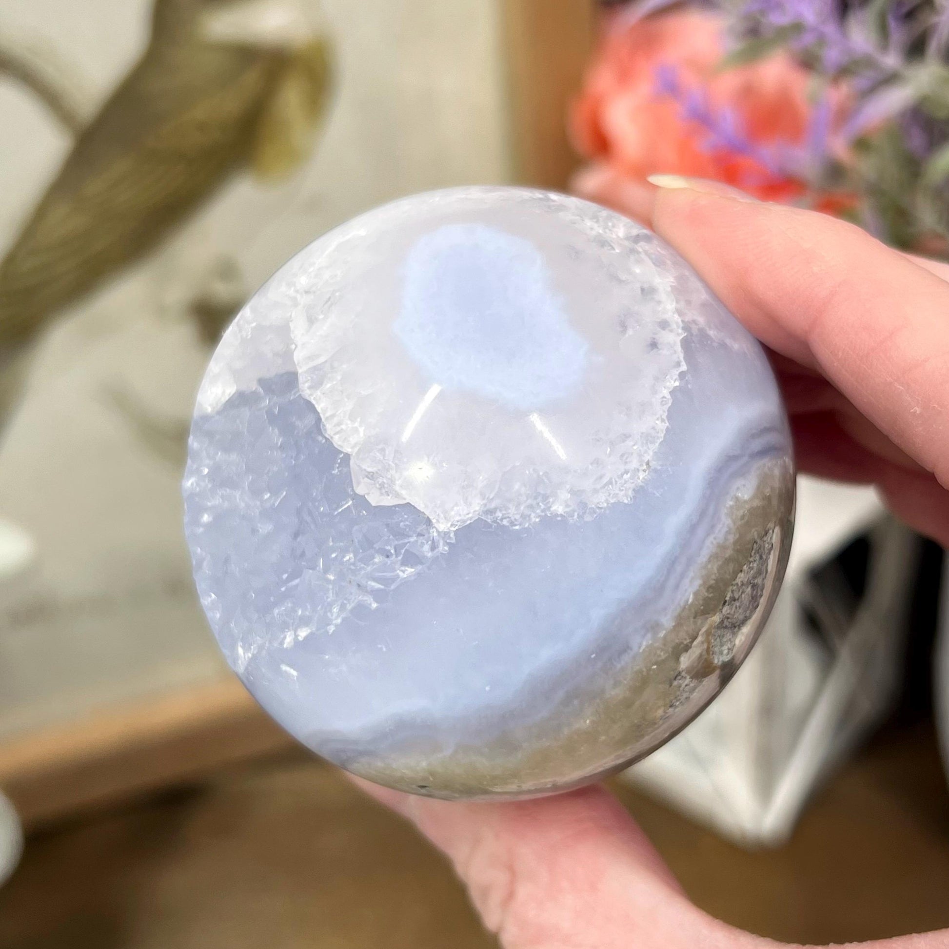 Druzy Blue Lace Agate Sphere | Blue Chalcedony