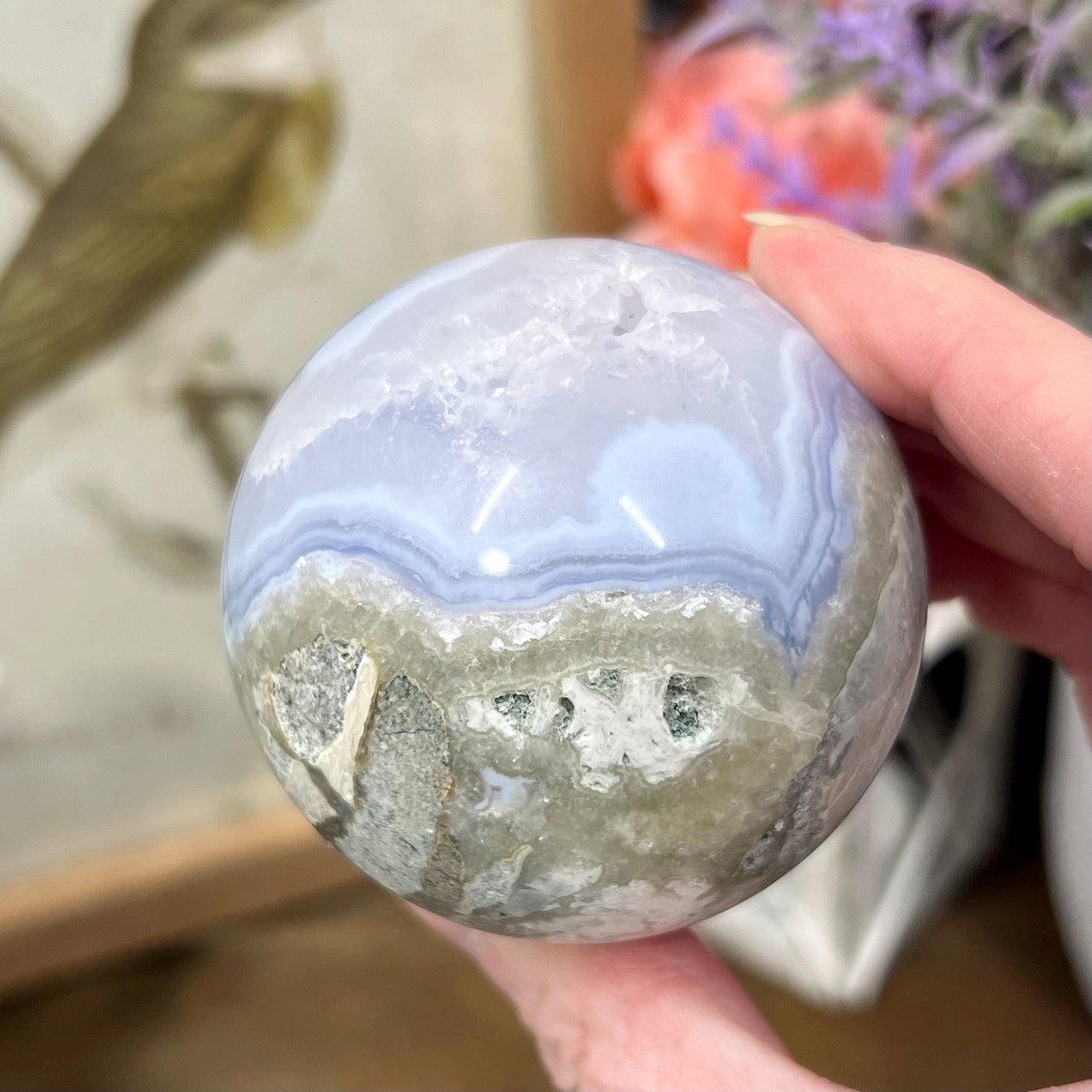 Druzy Blue Lace Agate Sphere | Blue Chalcedony