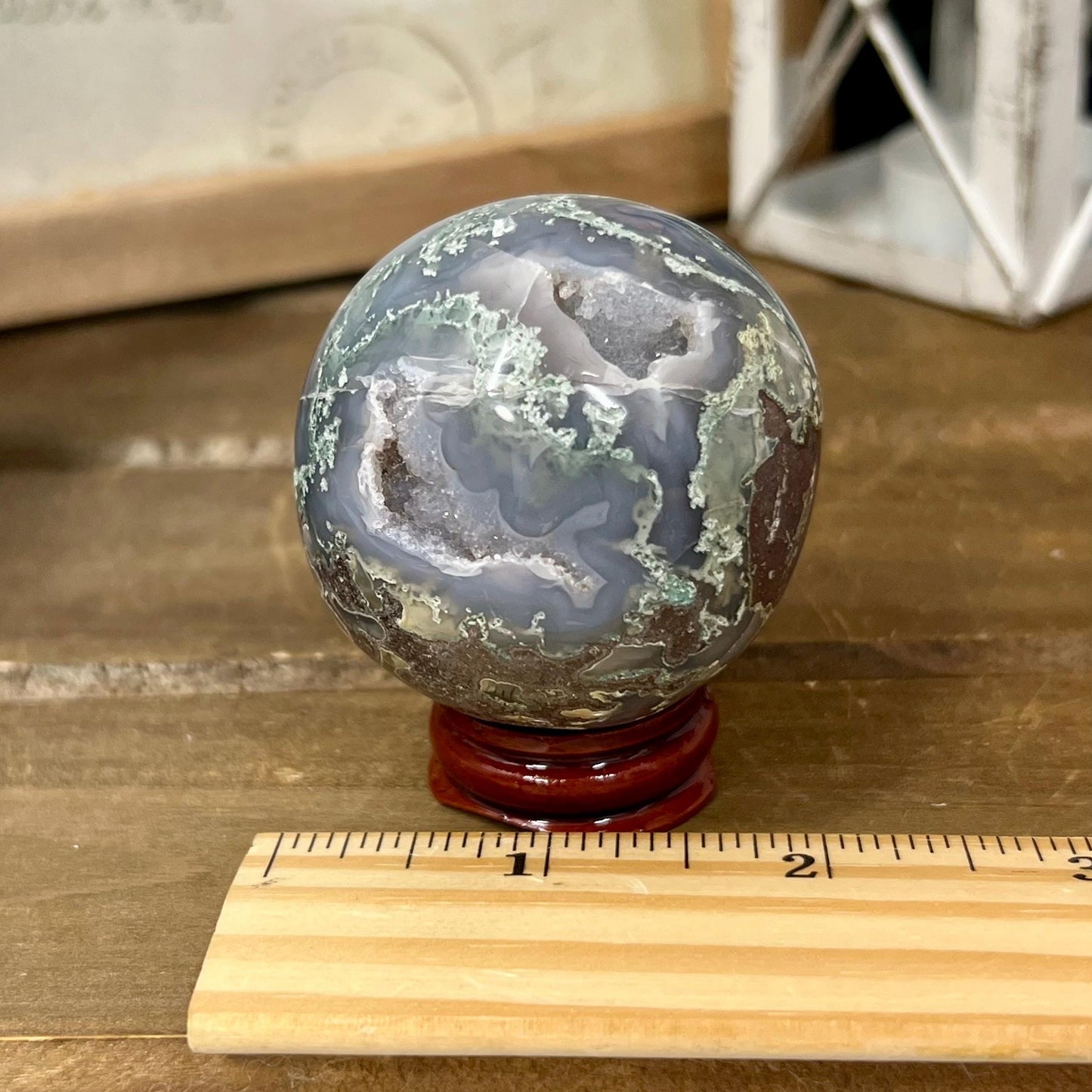 High Grade Moss Agate Sphere from India | Druzy Moss Agate | Blue Moss Agate Sphere | Blue Chalcedony