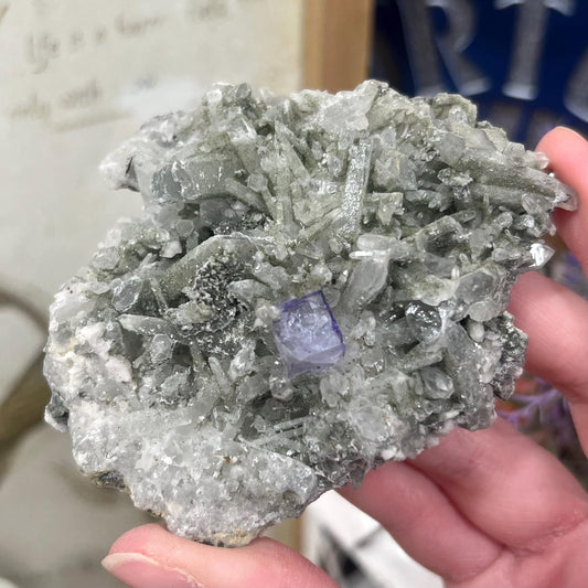 Purple Yaogangxian Fluorite on Needle Quartz Specimen | Yaogangxian Mineral Specimen