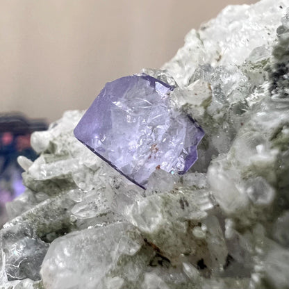 Purple Yaogangxian Fluorite on Needle Quartz Specimen | Yaogangxian Mineral Specimen