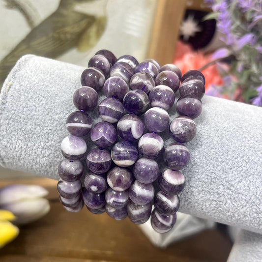 Dream Amethyst Bracelet | Chevron Amethyst | Crystal Bead Bracelet | 10mm Crystal Bracelet