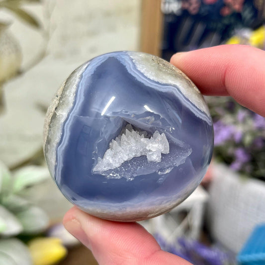 Druzy Blue Lace Agate Sphere | Blue Chalcedony