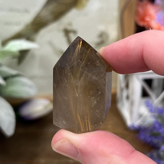High Quality Gold Rutile in Smoky Quartz Tower | Golden Rutile | Rutilated Quartz
