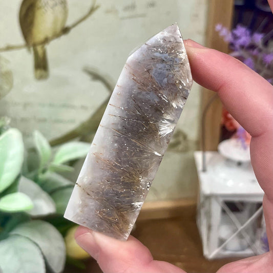 Rare Rutilated Moss Agate Tower | Unique Moss Agate | Rutilated Agate | Rutile