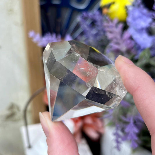 Clear Quartz Diamond Carving | Crystal Diamond with Stand