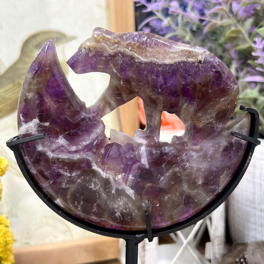 Dream Amethyst Bear on Stand | Crystal Bear | Chevron Amethyst | Crystal Moon