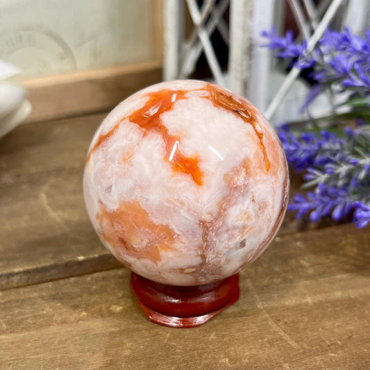 Gorgeous Carnelian Flower Agate Sphere