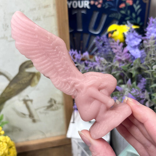 Pink Glow Stone Angel | Luminous Stone | Crystal Angel Carving | UV Reactive Crystal | Manmade Crystal