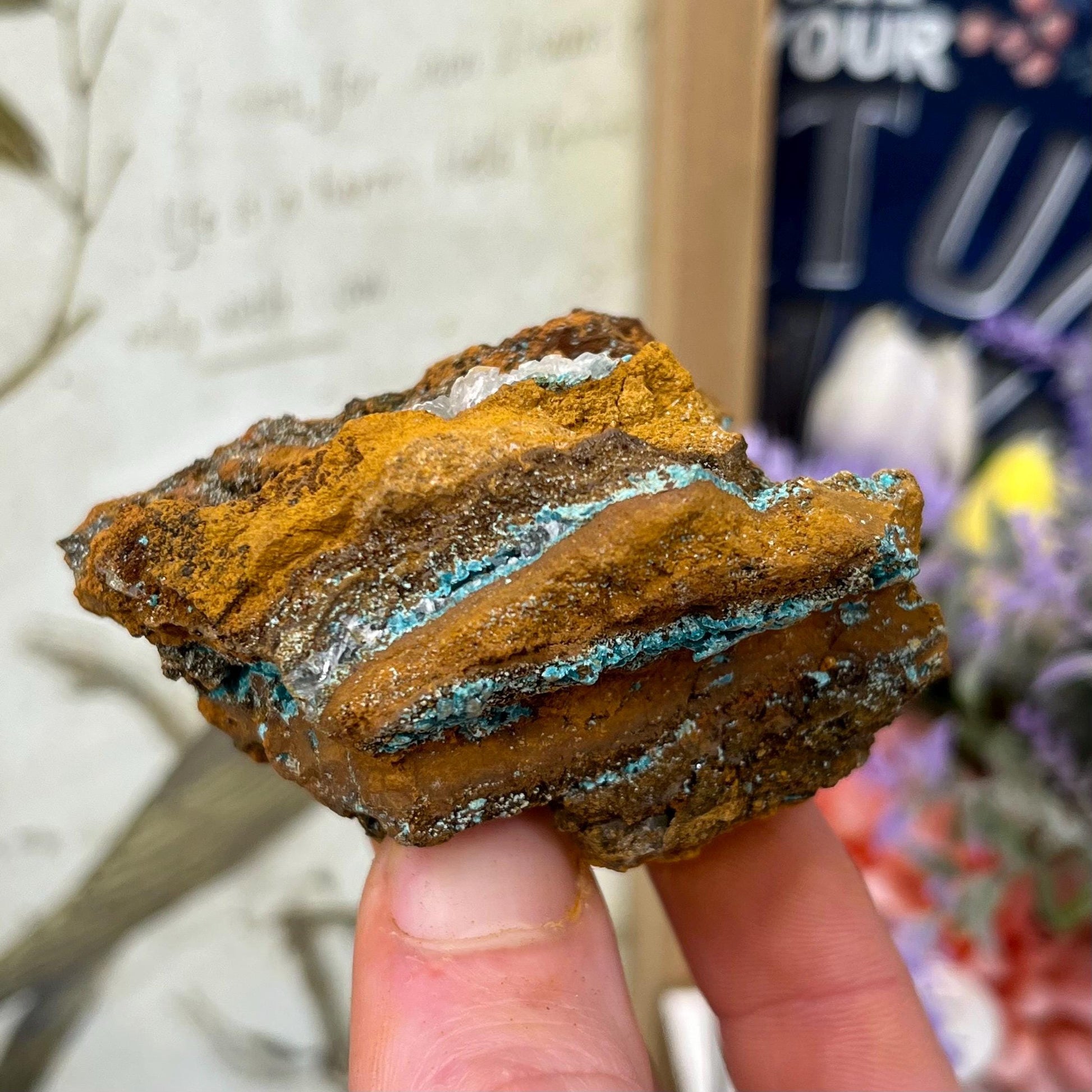 Rosasite with Calcite from La Ojuela Mine, Mexico