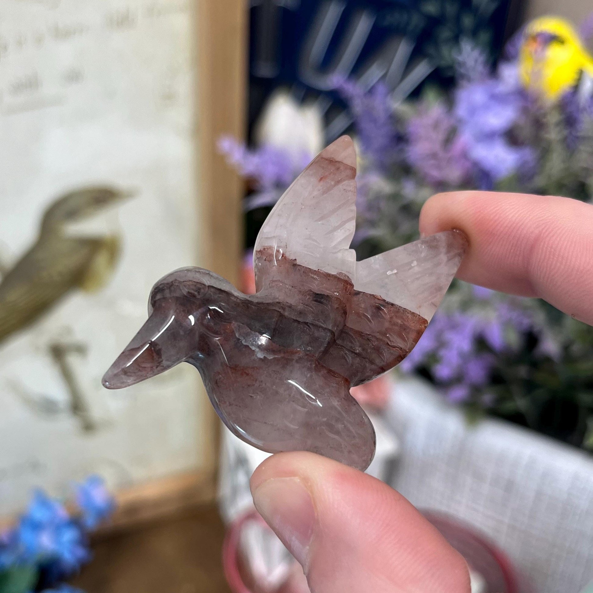 Cute Fire Quartz Hummingbird | Crystal Bird Carving | Red Hematoid Quartz