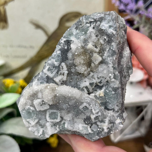 Cubic Fluorite with Quartz Specimen | Sugar Fluorite | Sugar Druzy | Light Green Fluorite Specimen