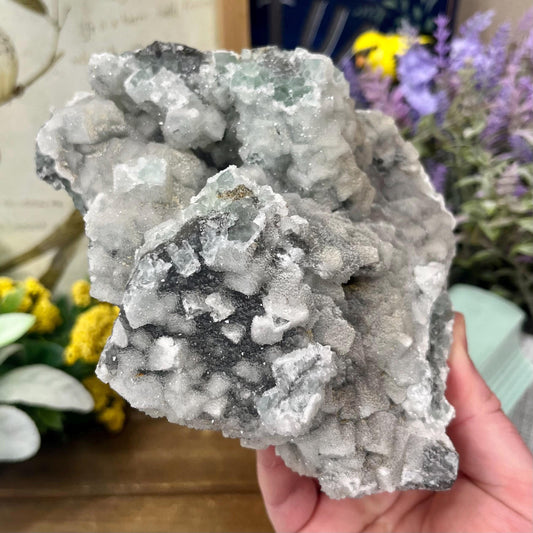 Large Fluorite and Druzy Quartz Specimen | Sugar Fluorite | Sugar Druzy | Cubic Fluorite | Light Green Fluorite Specimen