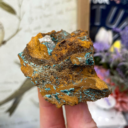 Rosasite with Calcite from La Ojuela Mine, Mexico