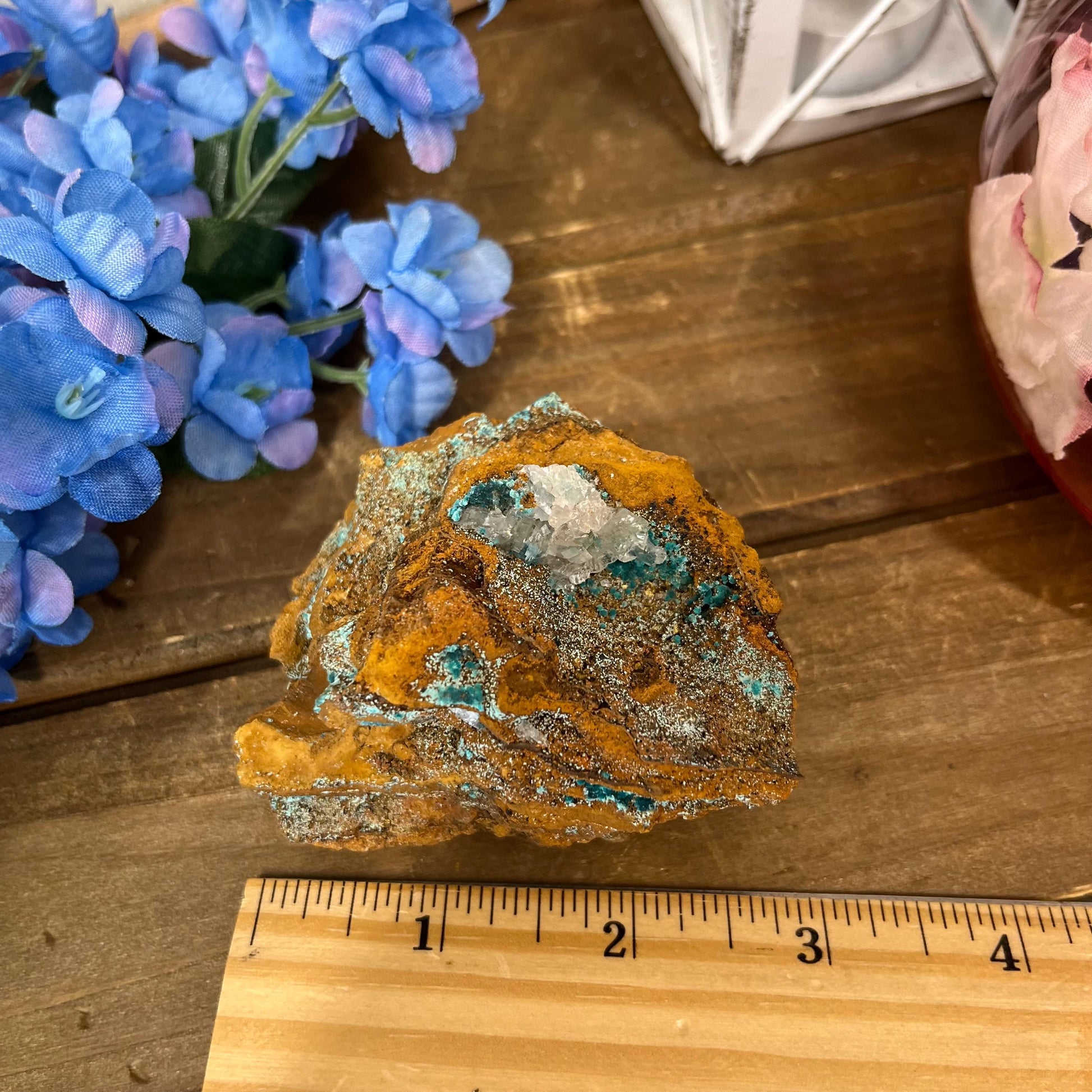 Rosasite with Calcite from La Ojuela Mine, Mexico