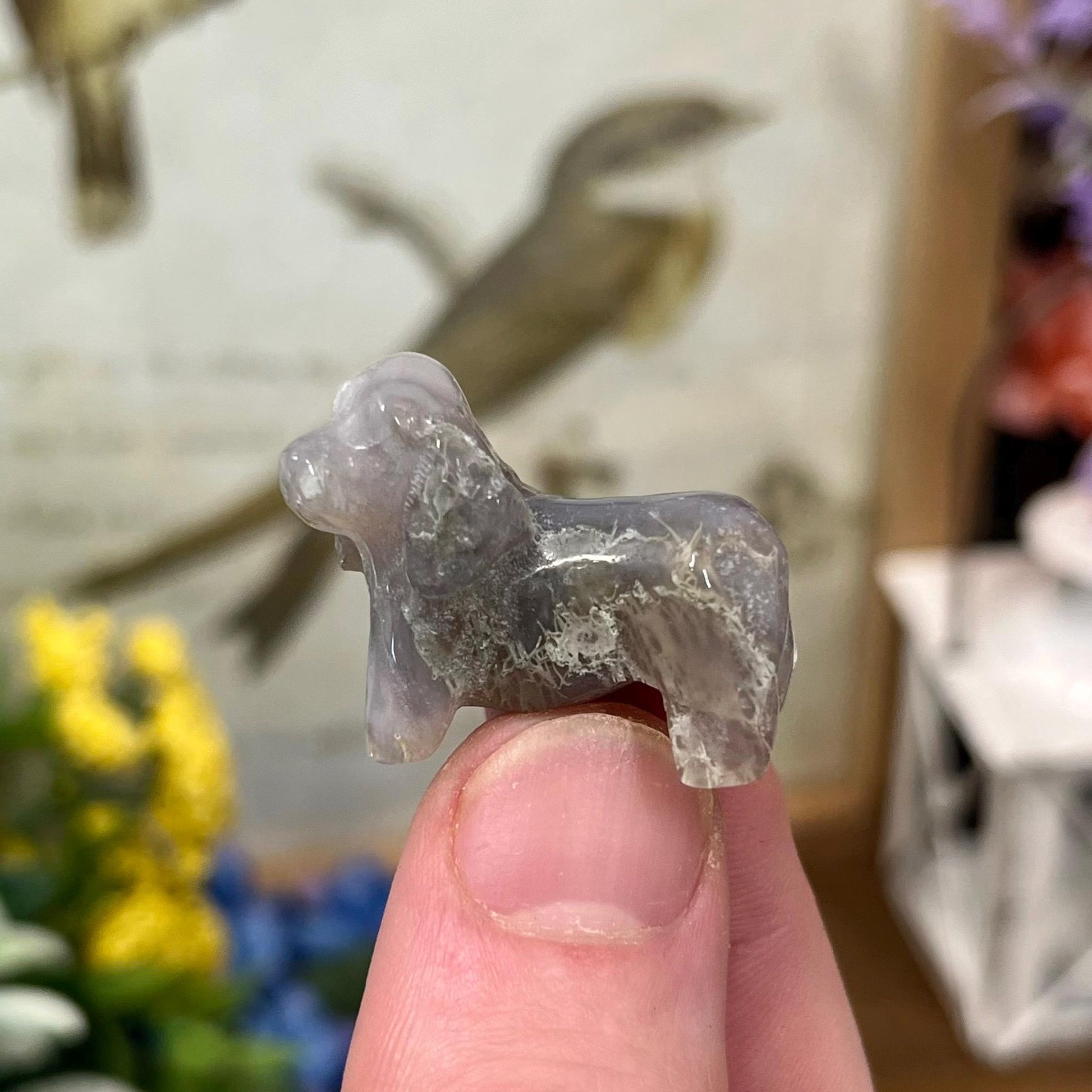 Small Moss Agate Dog Carving | Crystal Dog | Dachshund Carving