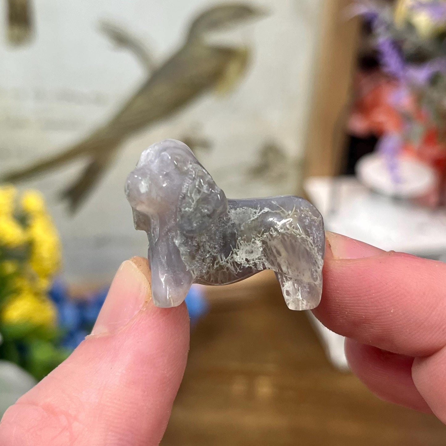 Small Moss Agate Dog Carving | Crystal Dog | Dachshund Carving