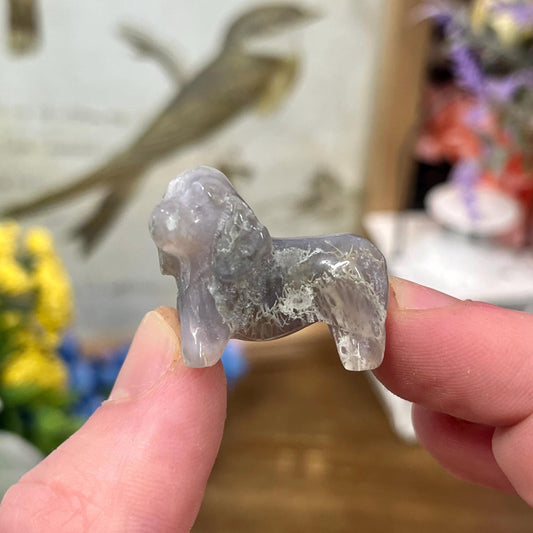 Small Moss Agate Dog Carving | Crystal Dog | Dachshund Carving