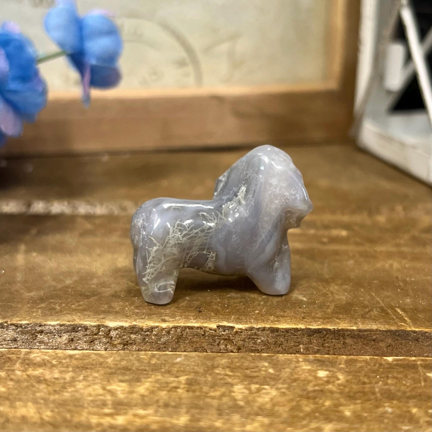 Small Moss Agate Dog Carving | Crystal Dog | Dachshund Carving