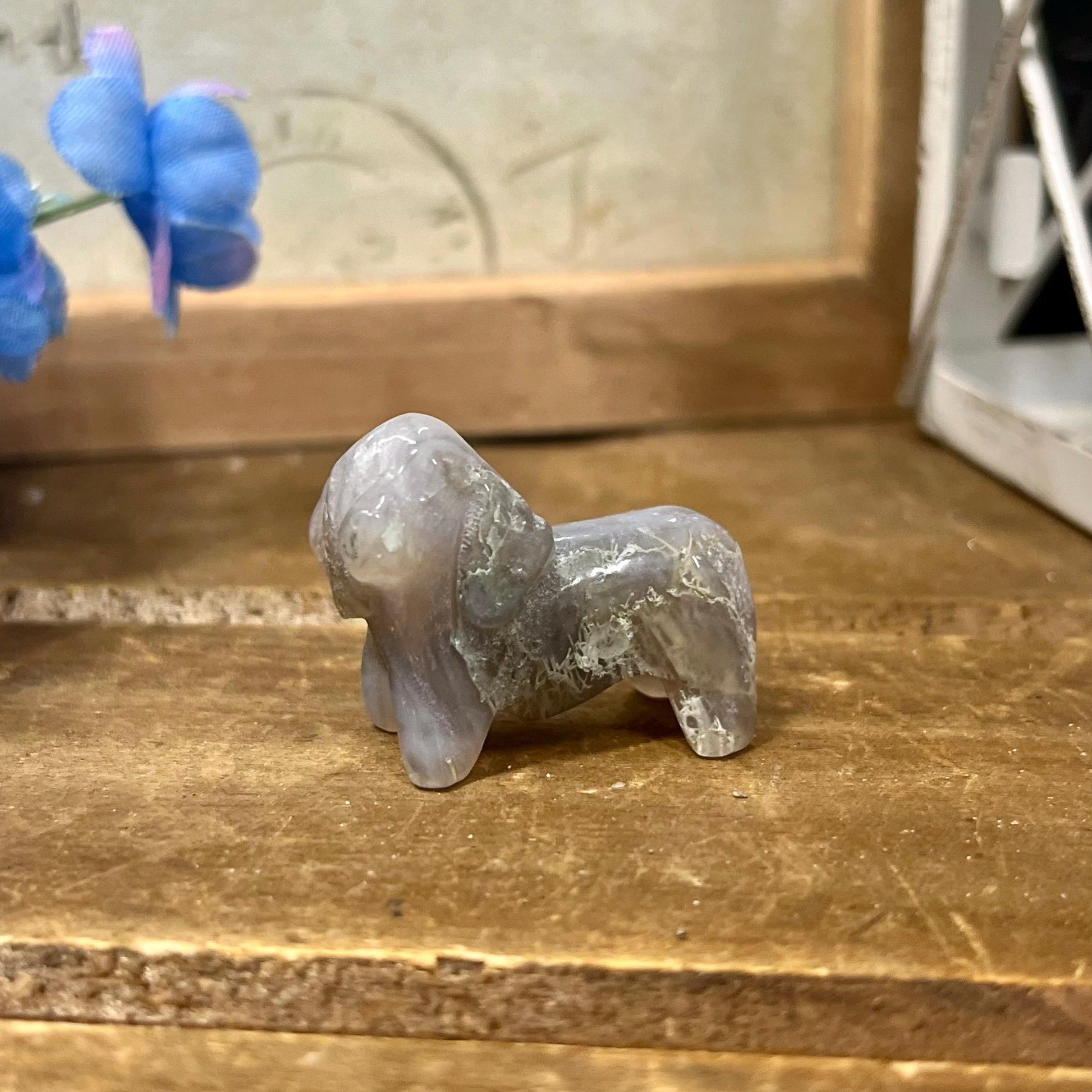 Small Moss Agate Dog Carving | Crystal Dog | Dachshund Carving