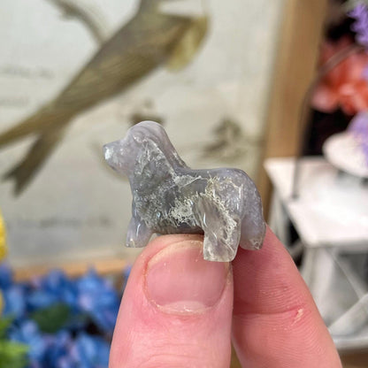 Small Moss Agate Dog Carving | Crystal Dog | Dachshund Carving