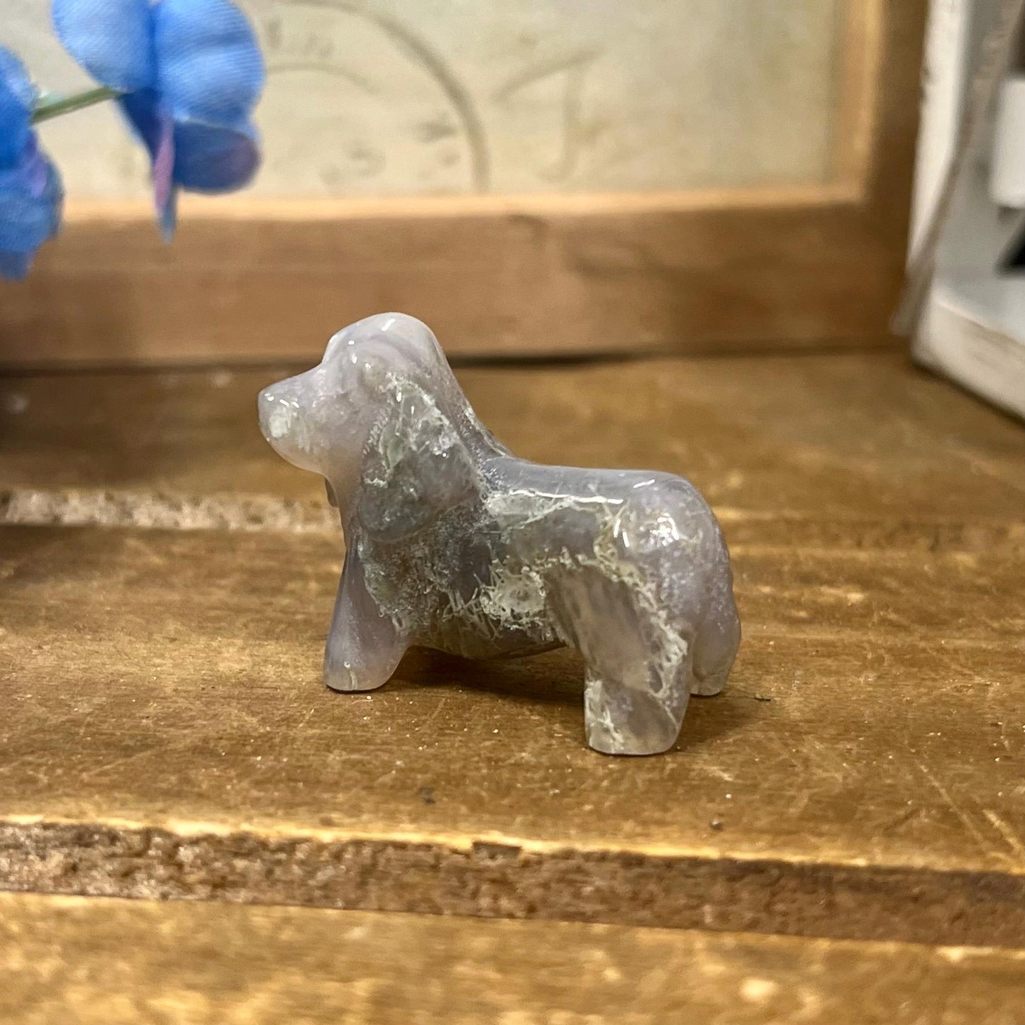 Small Moss Agate Dog Carving | Crystal Dog | Dachshund Carving