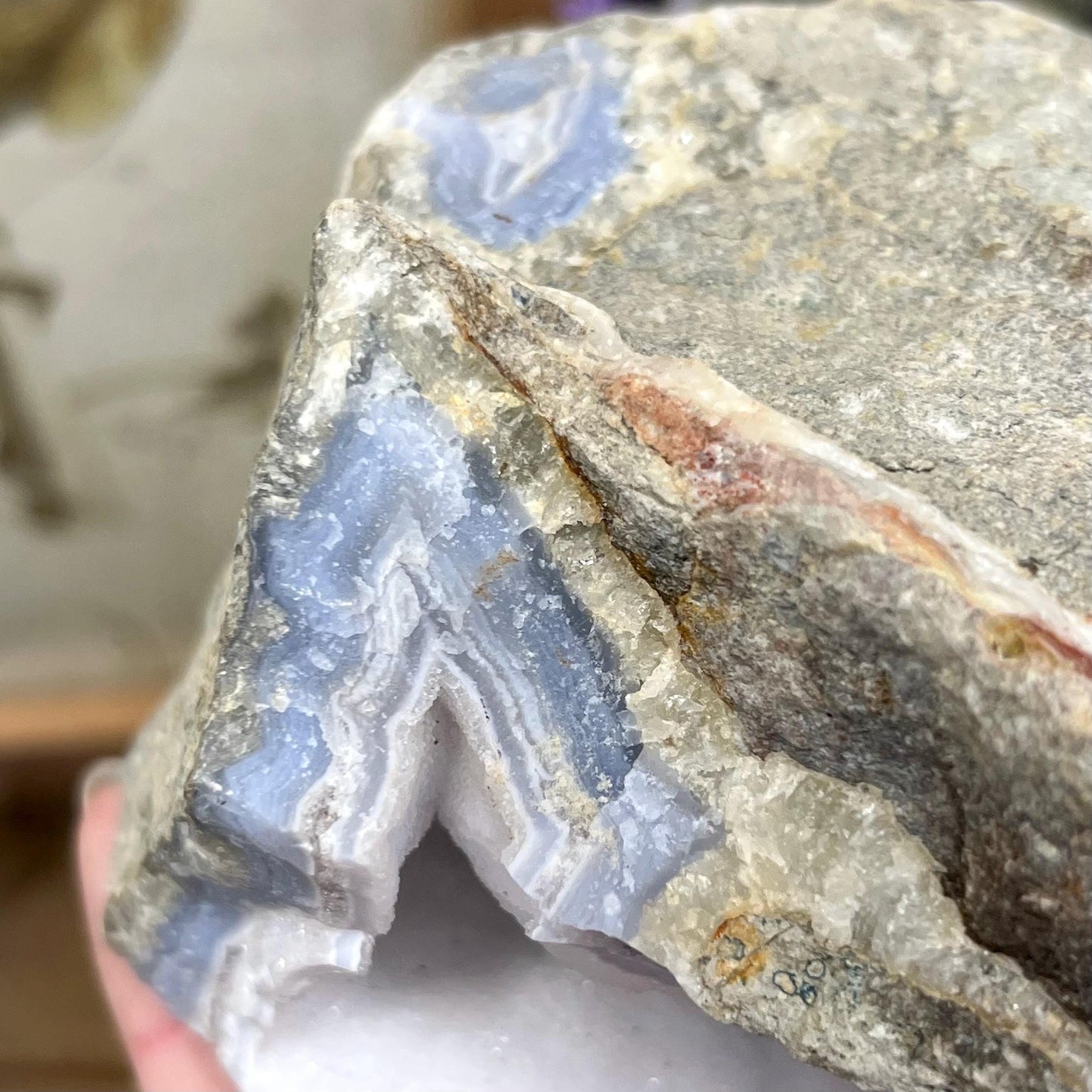 XL High Quality Raw Blue Lace Agate Geode | Druzy Blue Lace Agate