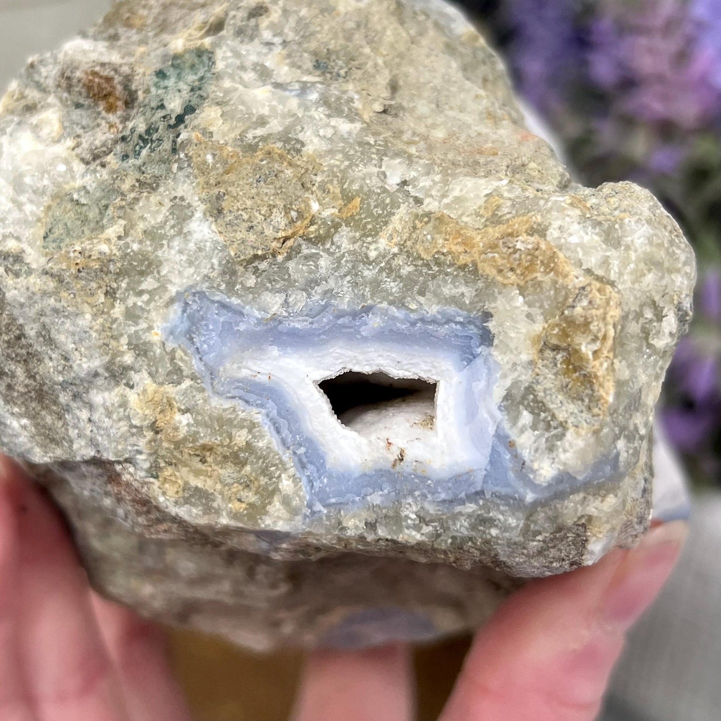 XL High Quality Raw Blue Lace Agate Geode | Druzy Blue Lace Agate