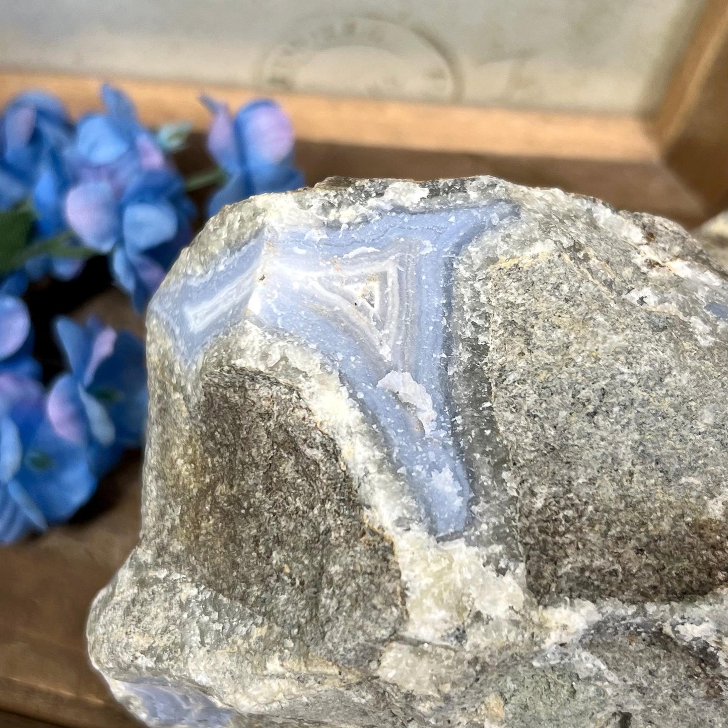 XL High Quality Raw Blue Lace Agate Geode | Druzy Blue Lace Agate