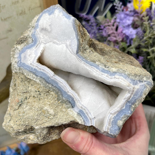 XL High Quality Raw Blue Lace Agate Geode | Druzy Blue Lace Agate