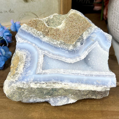 XL High Quality Raw Blue Lace Agate Geode | Druzy Blue Lace Agate