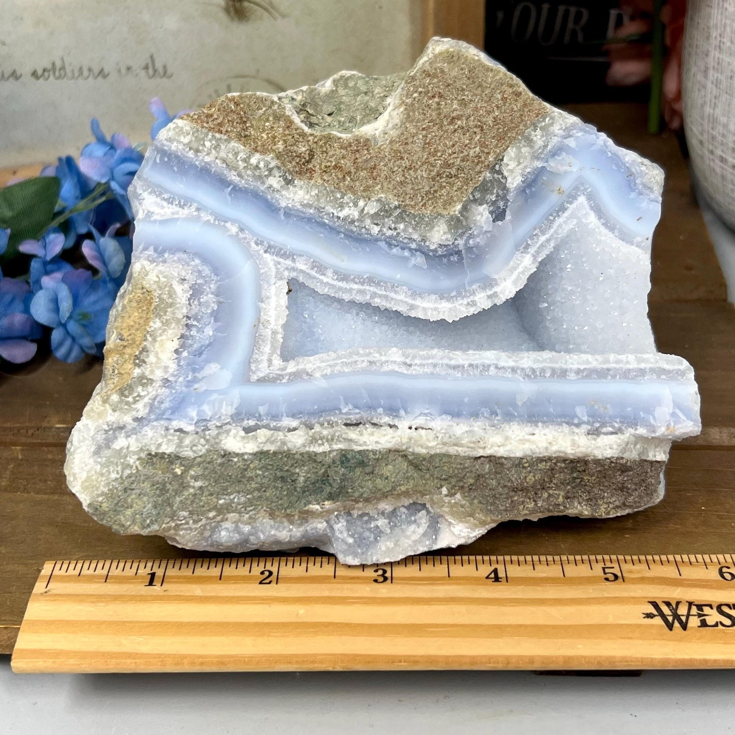XL High Quality Raw Blue Lace Agate Geode | Druzy Blue Lace Agate