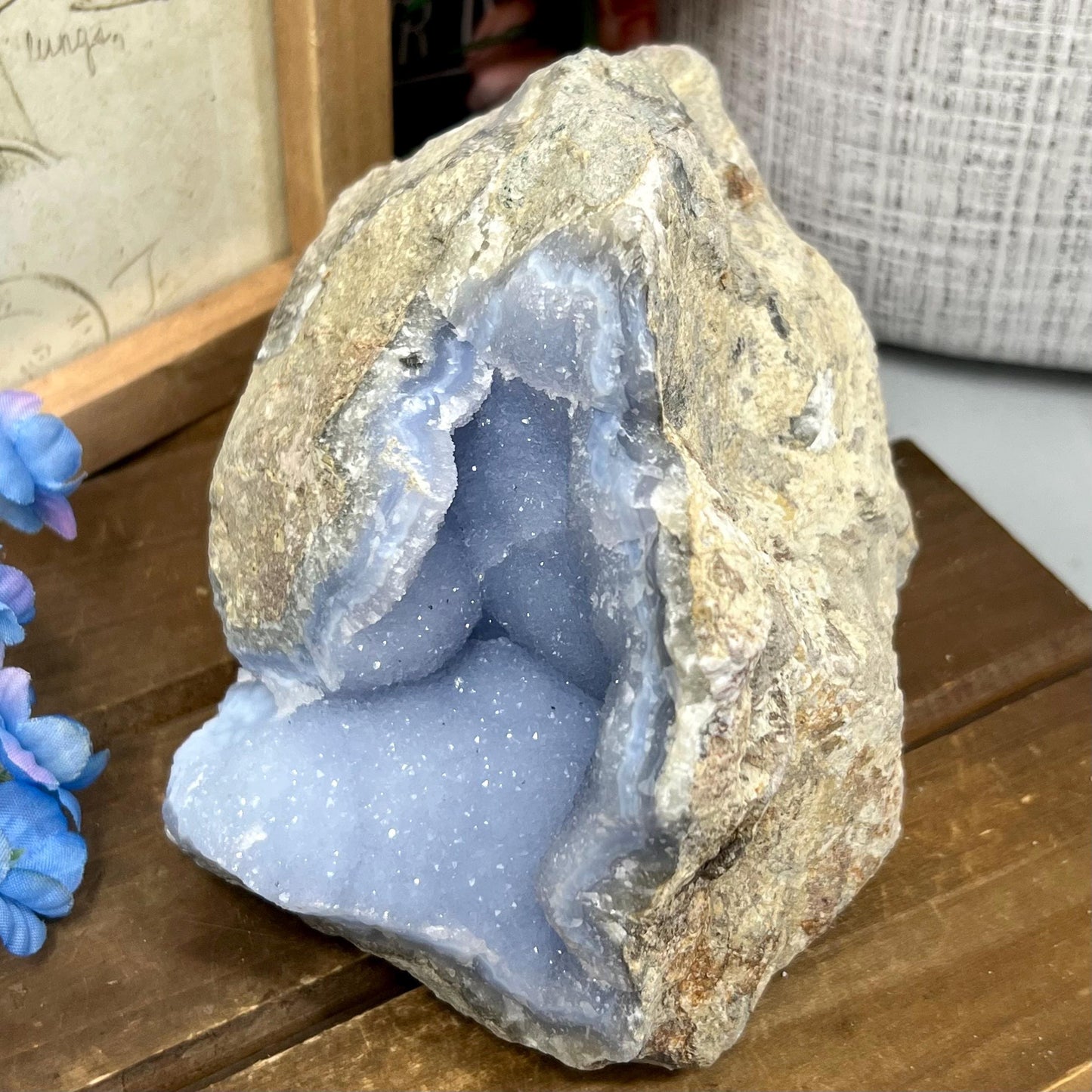 XXL High Quality Raw Blue Lace Agate Geode | Druzy Blue Lace Agate