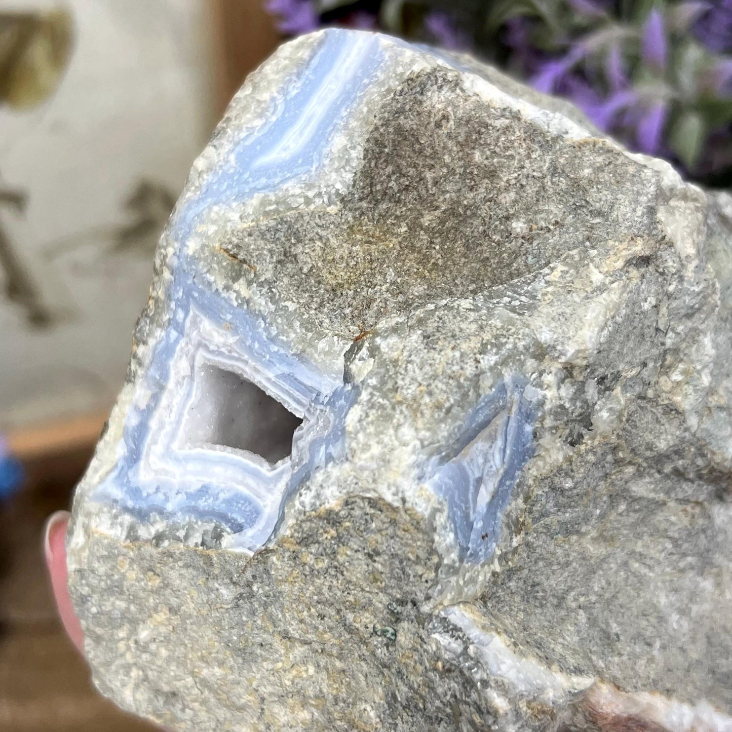 XL High Quality Raw Blue Lace Agate Geode | Druzy Blue Lace Agate