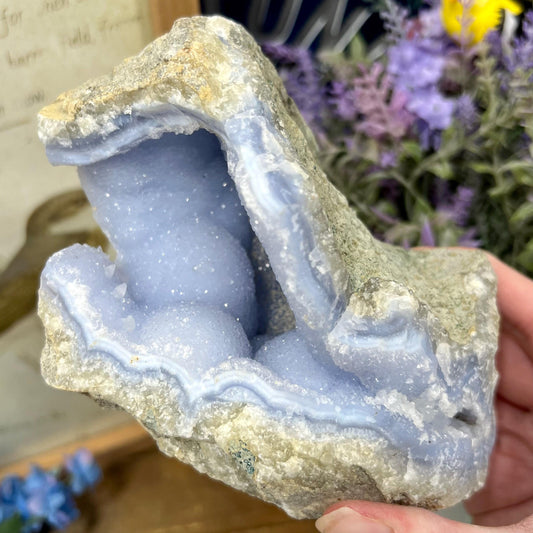 Large High Quality Raw Blue Lace Agate Geode | Druzy Blue Lace Agate