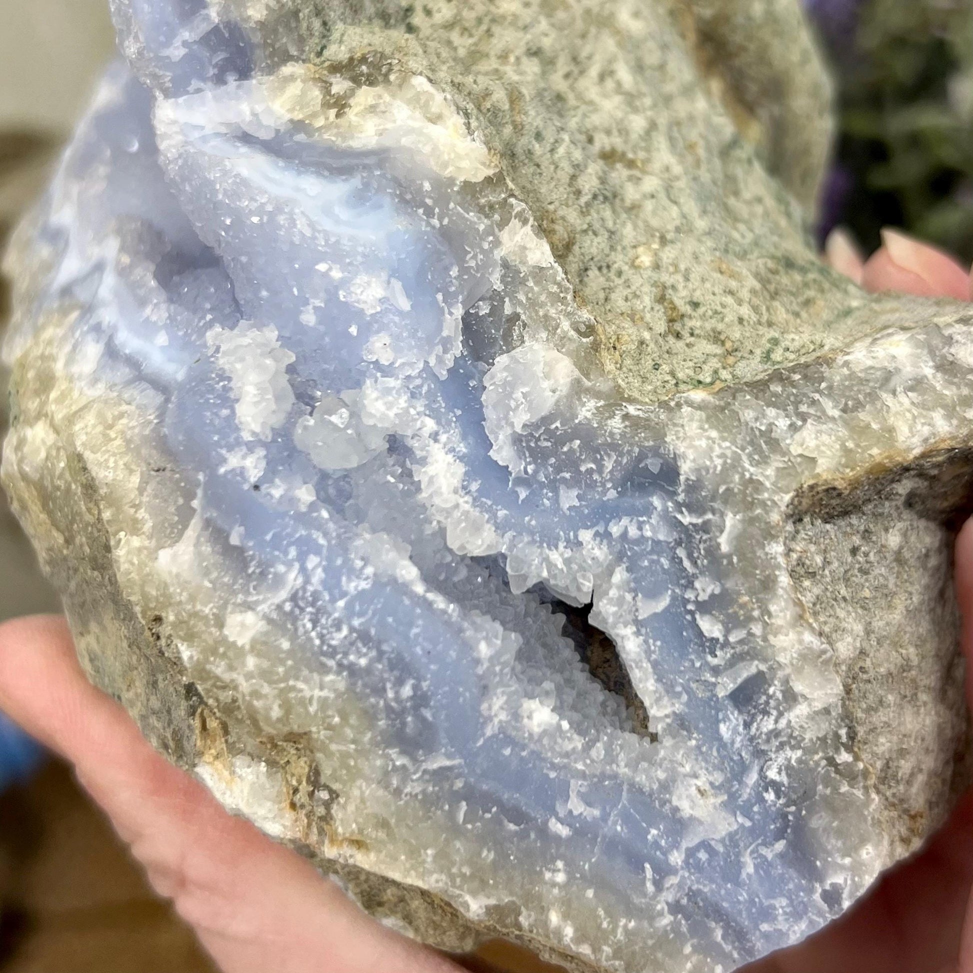 Large High Quality Raw Blue Lace Agate Geode | Druzy Blue Lace Agate