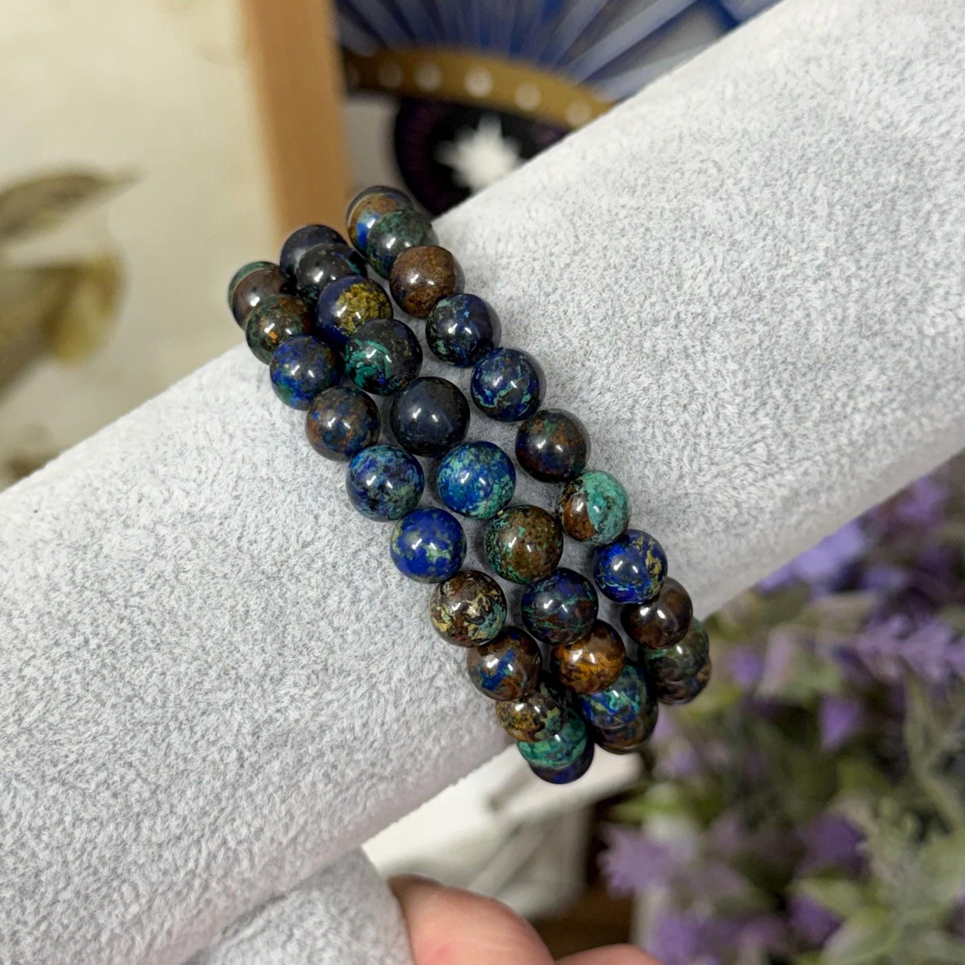 Malachite and Azurite Crystal Bracelet | 7mm Crystal Beads