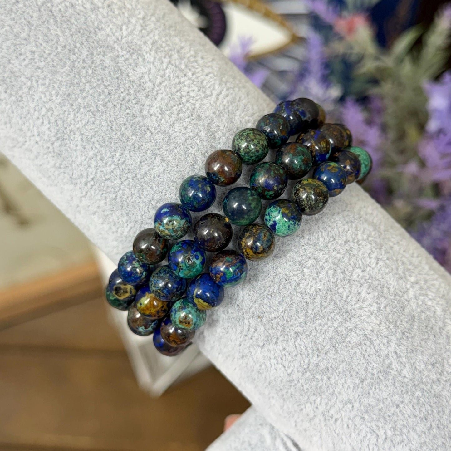 Malachite and Azurite Crystal Bracelet | 7mm Crystal Beads