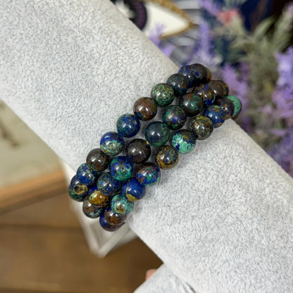 Malachite and Azurite Crystal Bracelet | 7mm Crystal Beads